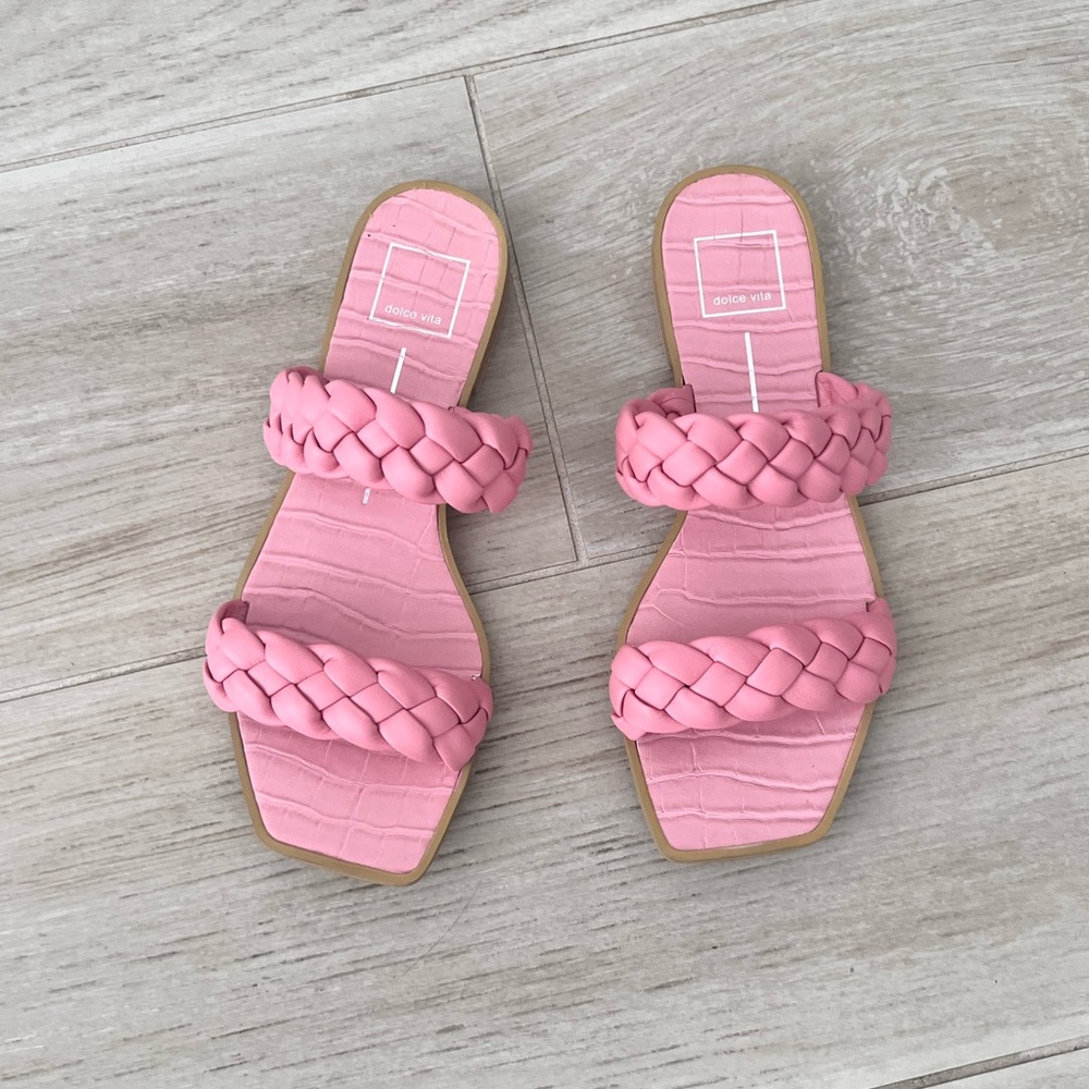 Indy Flat faux leather braided sandal